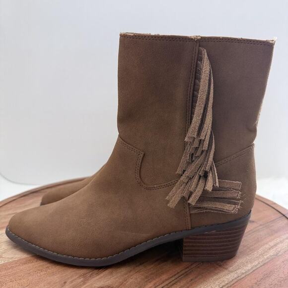 BCBG Girls Boots Girls Size 3 Tan LINDA Fringe Western Ankle Side Zip Block Heel - Picture 3 of 14